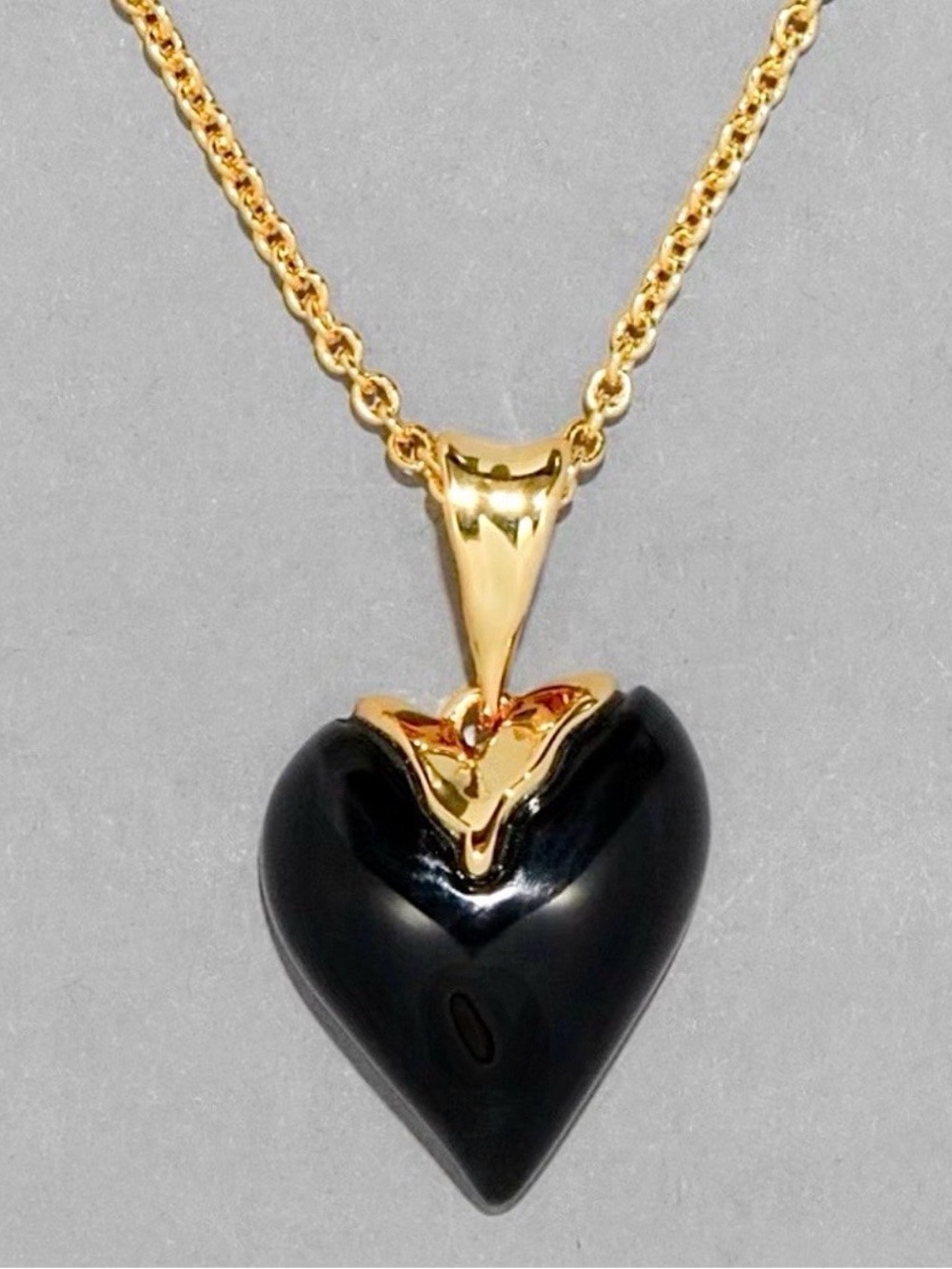 NEW Alexis Bittar Lucite Heart Pendant Necklace - Onyx Gold JN28